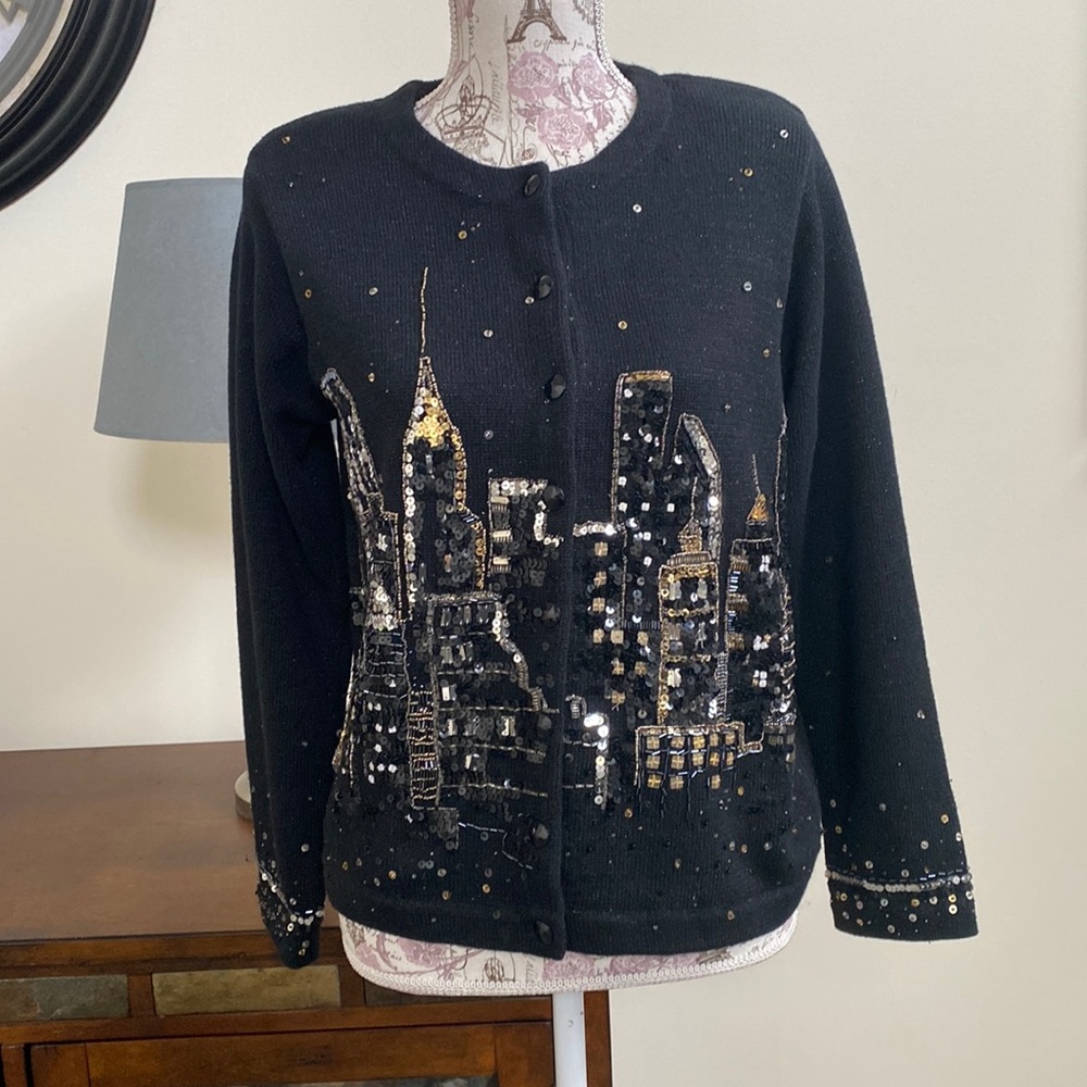 GUC Design Options by Philip & Jane Gordon Black Sequined Cityscape Cardigan